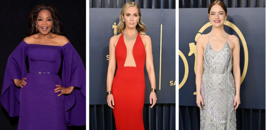 Oprah, emily blunt and emma stone on feb. 24 at the 2024 sag awards.