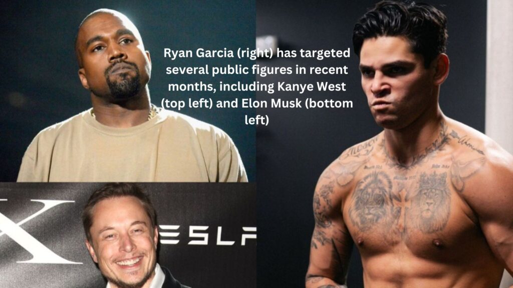 Ryan garcia (right) has targeted several public figures in recent months, including kanye west (top left) and elon musk (bottom left)