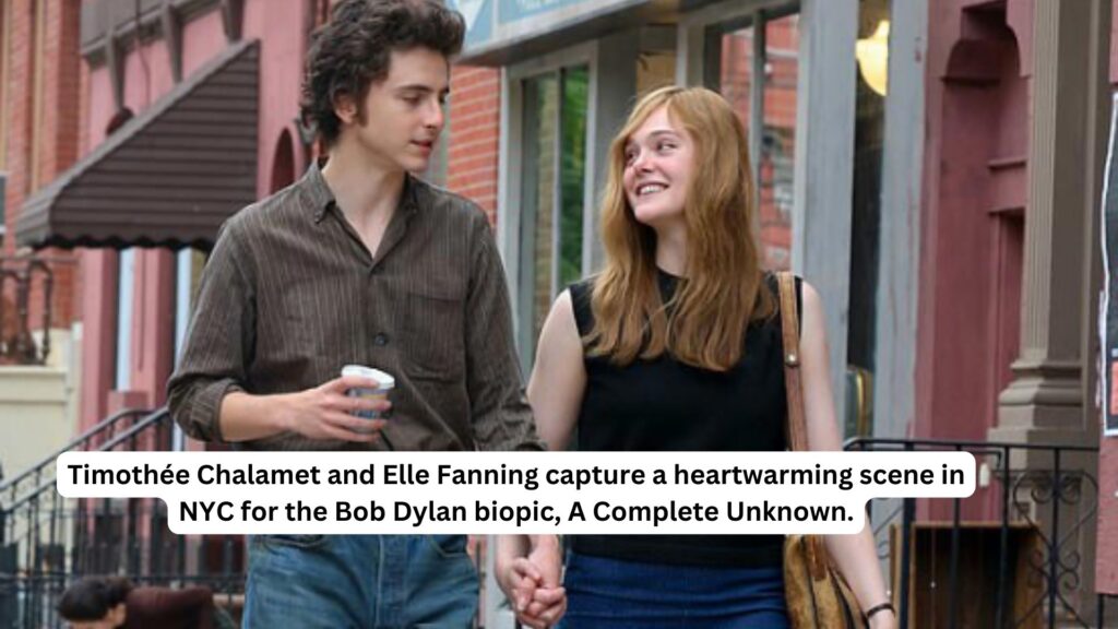 Timothee chalamet and elle fanning capture a heartwarming scene in nyc for the bob dylan biopic a complete unknown